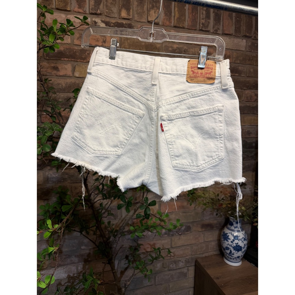 Levis 501 High Rise Original Cutoff Denim Shorts White W26